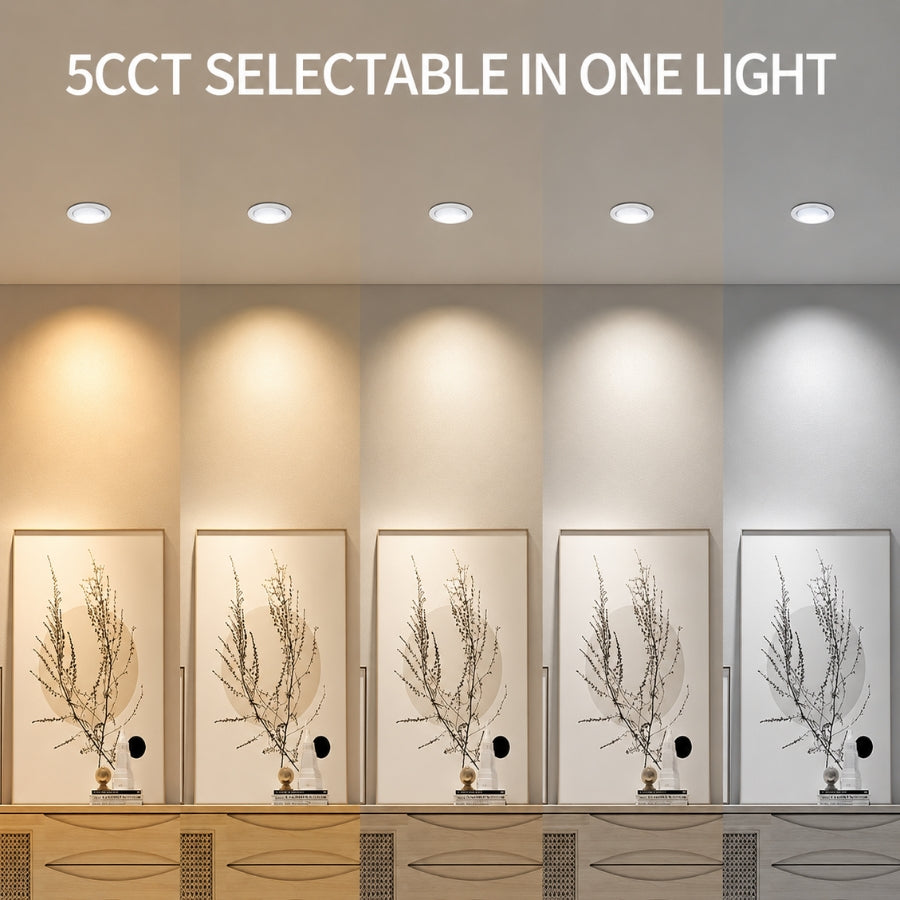 3-inch LED recessed downlight featuring five selectable color temperatures from 2700K to 5000K in one fixture.