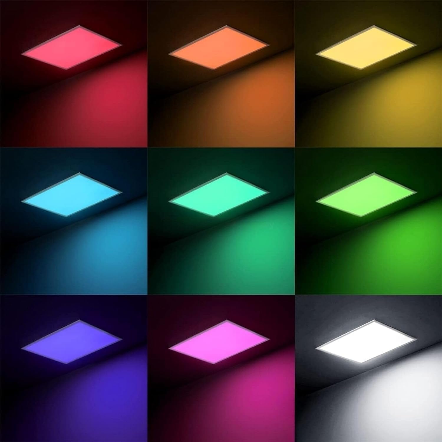 2x2 FT LED RGBW 5000K Multicolor Flat Panel Light Remote & App Controlled 40W 4400lm Color Changing LED Panel Light Smart Wi-Fi Drop Ceiling Light with Alexa/Google Assistant