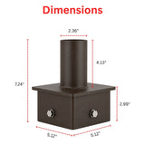 5" Square Pole Mount Tenon Adapter, Fits 2-3/8" Slip Fitter Lights, Heavy-Duty Steel, Dark Bronze Finish
