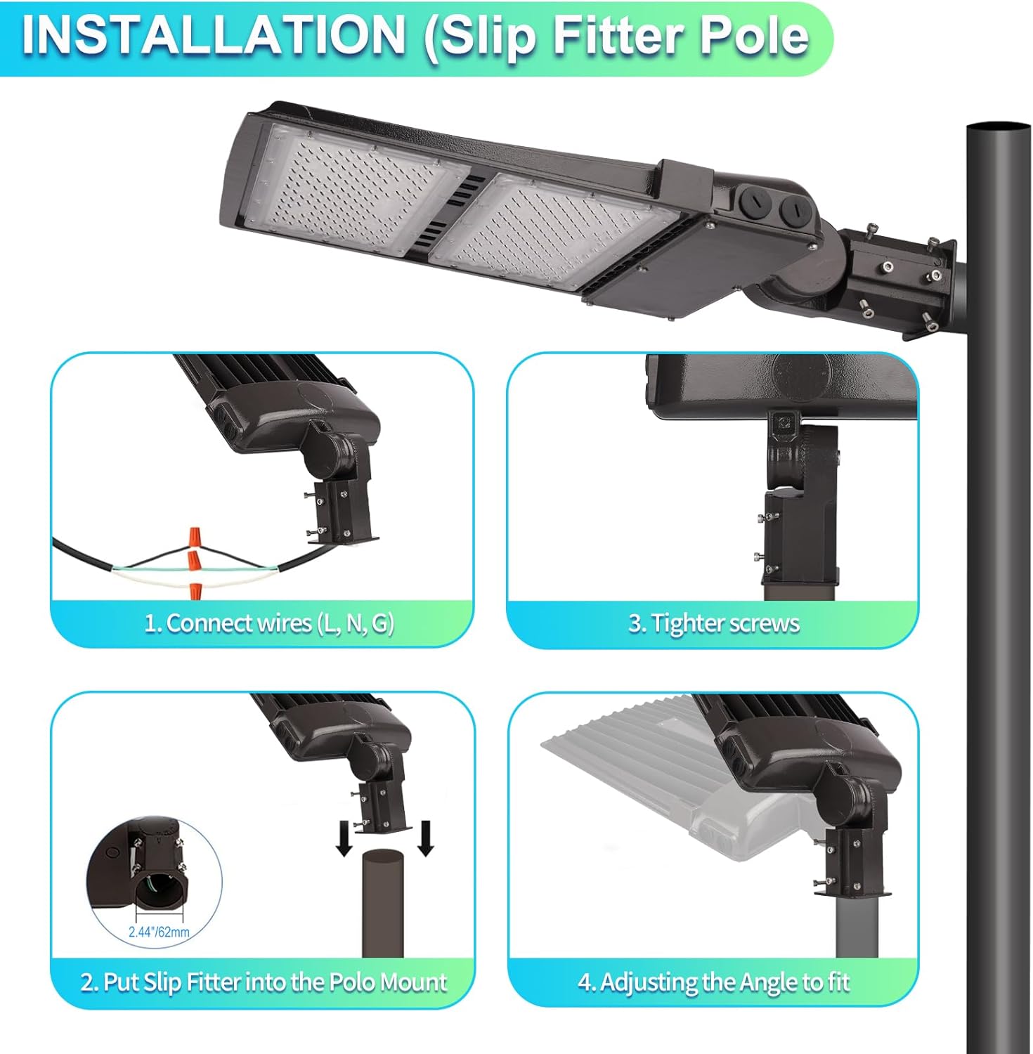 300W/240W/200W Power Selectable, LED Parking Lot Lights with Slip Fitter, 45000LM 5700K Led Shoebox in Outdoor, Waterproof Pole Mount Lights for Street Yard Stadium,100-277V IP65, ETL