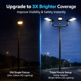 120° Triple Bullhorn Tenon Adapter for 3 Lights, 2-3/8” OD Round Pole Mount, Heavy Duty Steel Slip Fitter Adapter for LED Street Lights, Shoebox Parking Lot Lights & Flood Lights, Outdoor Pole Bracket
