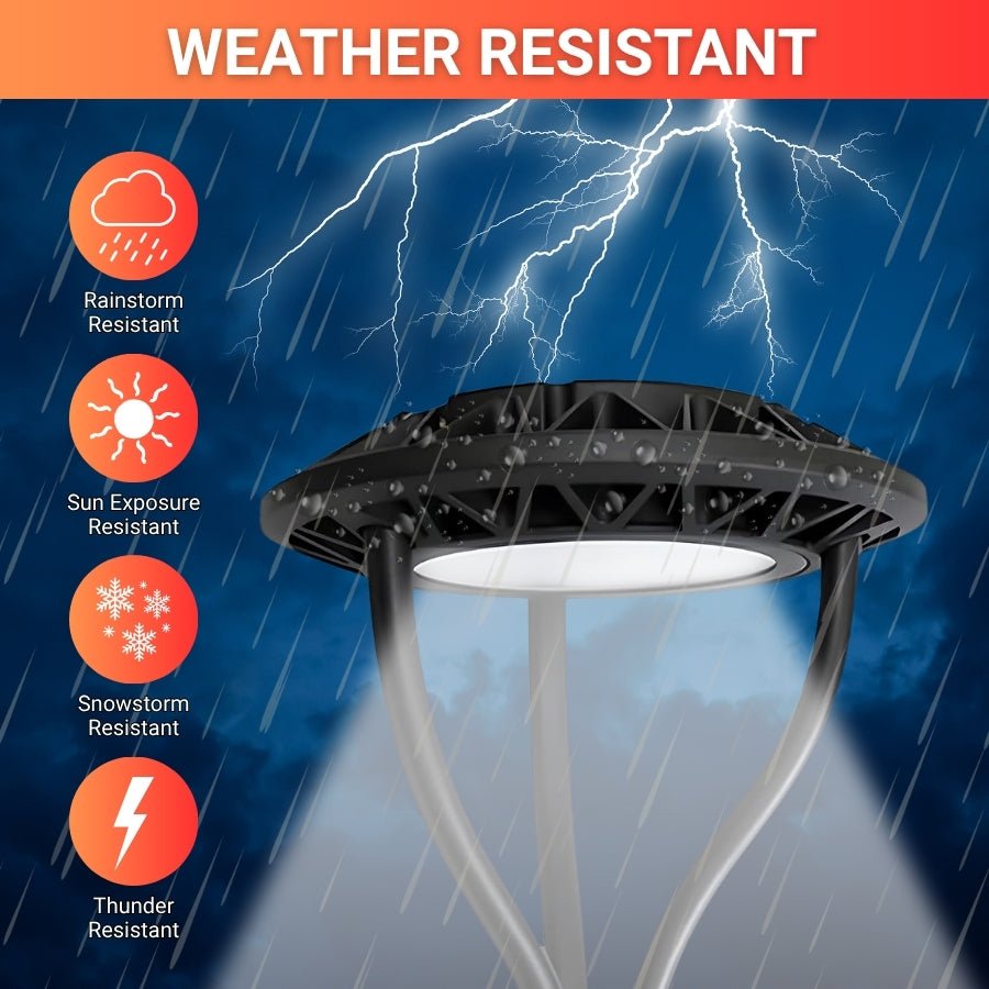 LED Post Top Light - 40W/60W/80W Selectable, 3000K/4000K/5000K CCT, AC100-277V, Black T5 3" Mount, Frosted Glass Cover, Outdoor Waterproof Fixture, Compatible with Photocell, 5-Year Warranty for Street, Yard, Garden