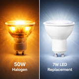 LED MR16 GU10 Bulb, 7W (50W Halogen Equivalent), 500 Lumens, 5000K Daylight White, 40° Flood Beam, Dimmable, 120V, UL Damp Rated, Accent & Task Lighting
