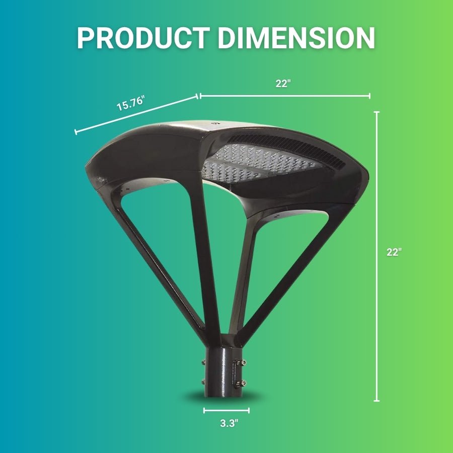 150W LED Outdoor Post Top Light Parking Lot Area Lighting Plaza Lighting Garden Lighting Type IV Distribution 5000K Daylight 19500LM AC100-277V ETL DLC Lighting Facts