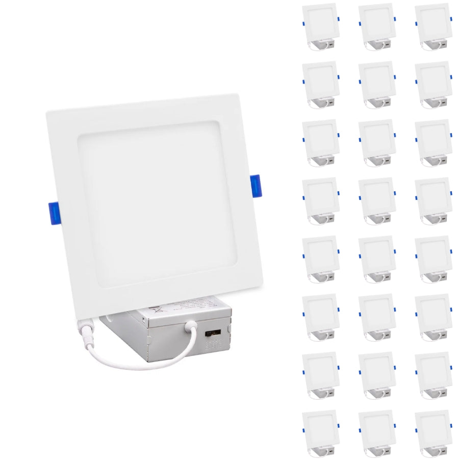 Twenty-four pack of 6-inch square LED wafer lights ideal for large residential and commercial lighting projects.