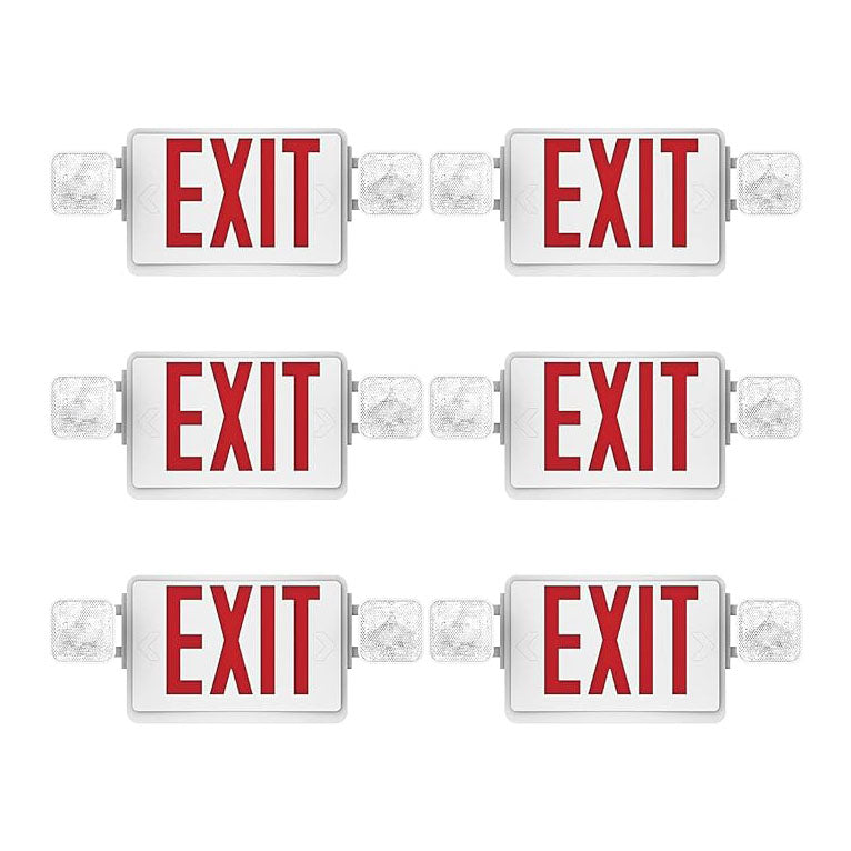 Double Sided LED Emergency EXIT Sign, Remote Capable, Two LED Flood Lights, Backup Battery, US Standard Red Letter, Commercial Grade, 120-277V, FireResistant(UL 94V-0)