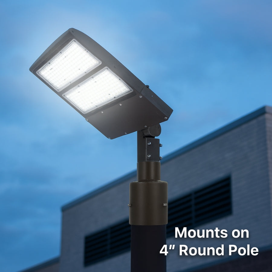 4" Round Pole Mount Tenon Reducer, Fits 2-3/8" Slip Fitter Lights, Heavy-Duty Steel, Dark Bronze Finish