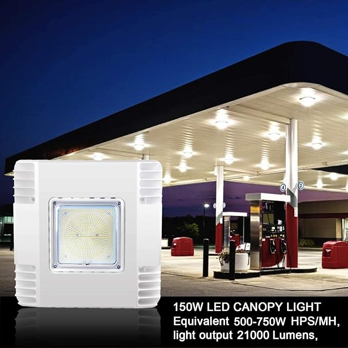 LED Gas Station Canopy Light, 150W Carport Ceiling Light 5700K, Surface Mount, Outdoor Rated (600W HID/HPS Equivalent), 90-277V IP65 DLC & UL Listed