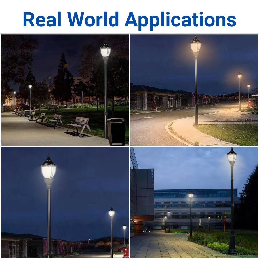 3-Way Post Top LED Acorn Light Fixture - Selectable 60W/50W/30W, 3K/4K/5K CCT, AC100-277V - Black T5 3" Pole Mount, Waterproof PC Cover, Small Housing, Vintage Style Exterior Lantern with Photocell Option for Driveway, Front Yard, Garden