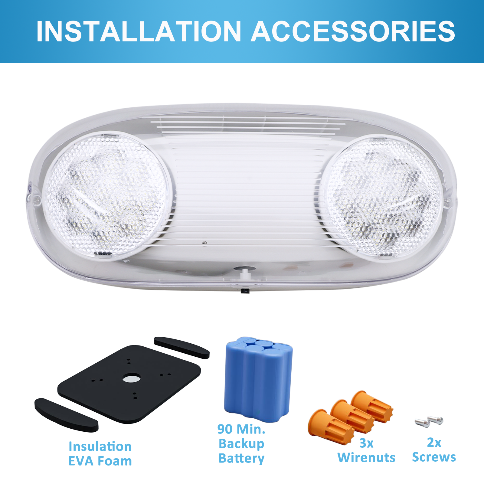 Outdoor Rated High Output White LED Emergency Light (Bug Eyes) with Battery Backup, Wet Location Listed, 90-Minute Minimum Capacity, 120V-277V