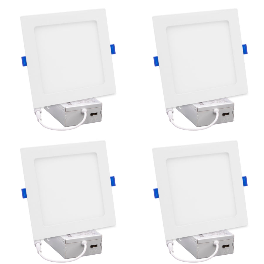 6-Inch Slim Square LED Recessed Downlight, 1000 Lumens 5CCT Selectable 2700K-5000K, Canless IC Rated Ceiling Light with Junction Box, 12W Dimmable Ultra-Thin Wafer Light, 75W Incandescent Equivalent, 5-Year Warranty