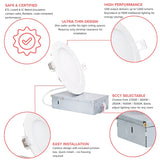 6 inch LED recessed light features including 5CCT selectable color temperature and easy installation