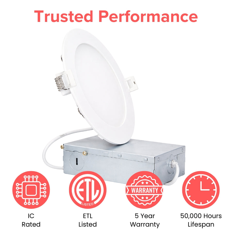 6 inch LED recessed ceiling light IC rated ETL listed with 5 year warranty and 50000 hour lifespan