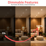 6 inch LED recessed light dimmable from 5 percent to 100 percent with flicker free performance