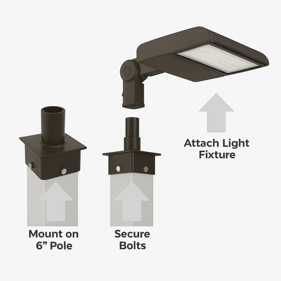 Tenon Adapter for 6" Square Pole, Fits 2-3/8" Slip Fitter Lights, Heavy-Duty Steel Mounting Bracket for Shoebox and Flood Lights, Dark Bronze Finish