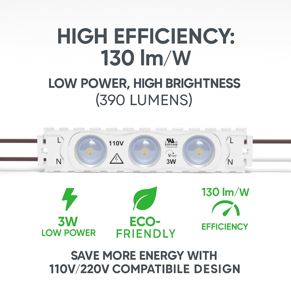 LED Module String Lights – Red/Green/White, 3W/Module, 390LM, 110V/220V, 130LM/W, CRI 90+, IP67 Waterproof, Dimmable, 48FT, UL Certified, 50,000 Hrs Lifespan