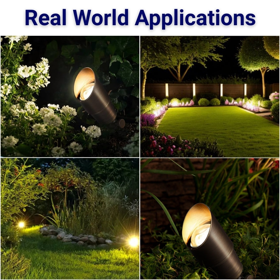 12V LED Outdoor Landscape Spotlights – Solid Brass Waterproof Uplights, Low Voltage Lighting Fixtures, 12 Pack Without MR16 Bulb
