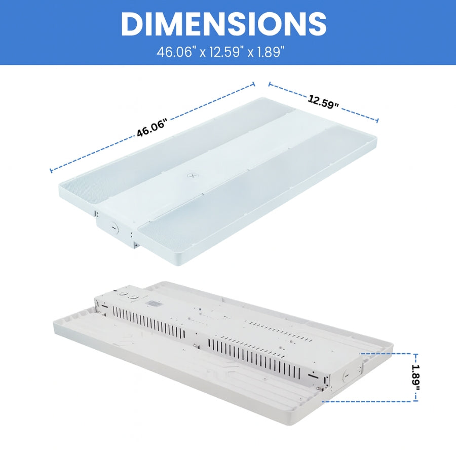 4FT LED Linear High Bay Light, 320W, 29,000 Lumens, 5000K Cool White, Frosted Lens, Chain Mount, Damp Rated IP20, 120-277V, UL/DLC Listed