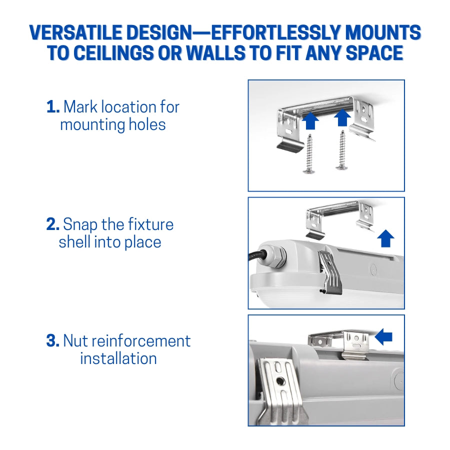 LED 4FT Vapor-Tight Fixture, 50W/40W/30W, CCT Selectable, 7,200 Lumens
