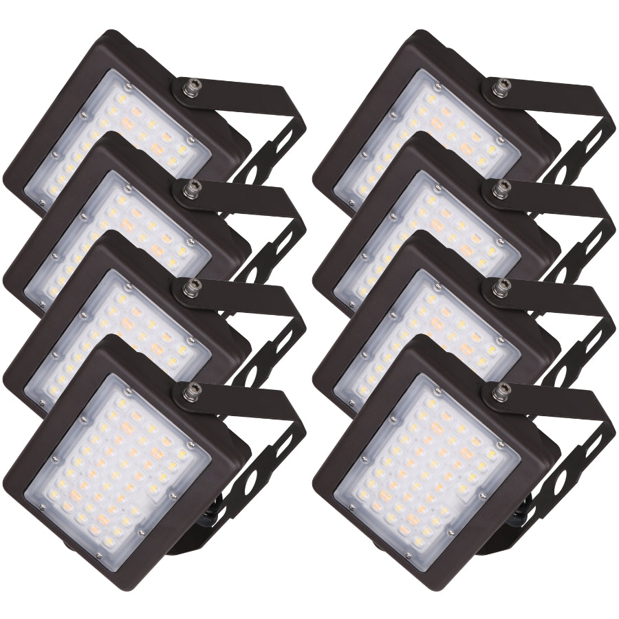 Bulk pack of eight LED flood lights designed for maximum coverage, delivering powerful illumination and energy savings across multiple outdoor areas.
