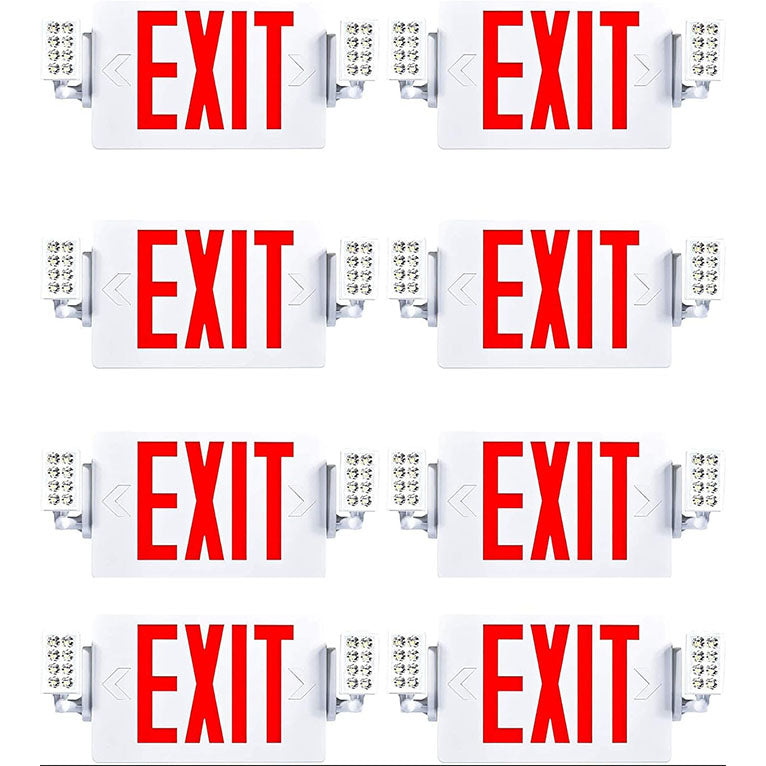 Double Sided LED Emergency EXIT Sign Combo, Two LED Lights, Backup Battery, US Standard Red Letter Emergency Exit Lighting, Commercial Grade, 120-277V, Fire Resistant (UL 94V-0)