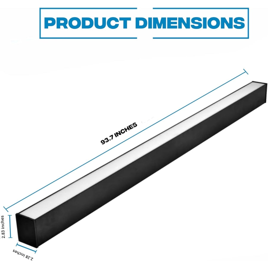 Product dimensions of a 8 linear led fixture​ with measurements on a white background