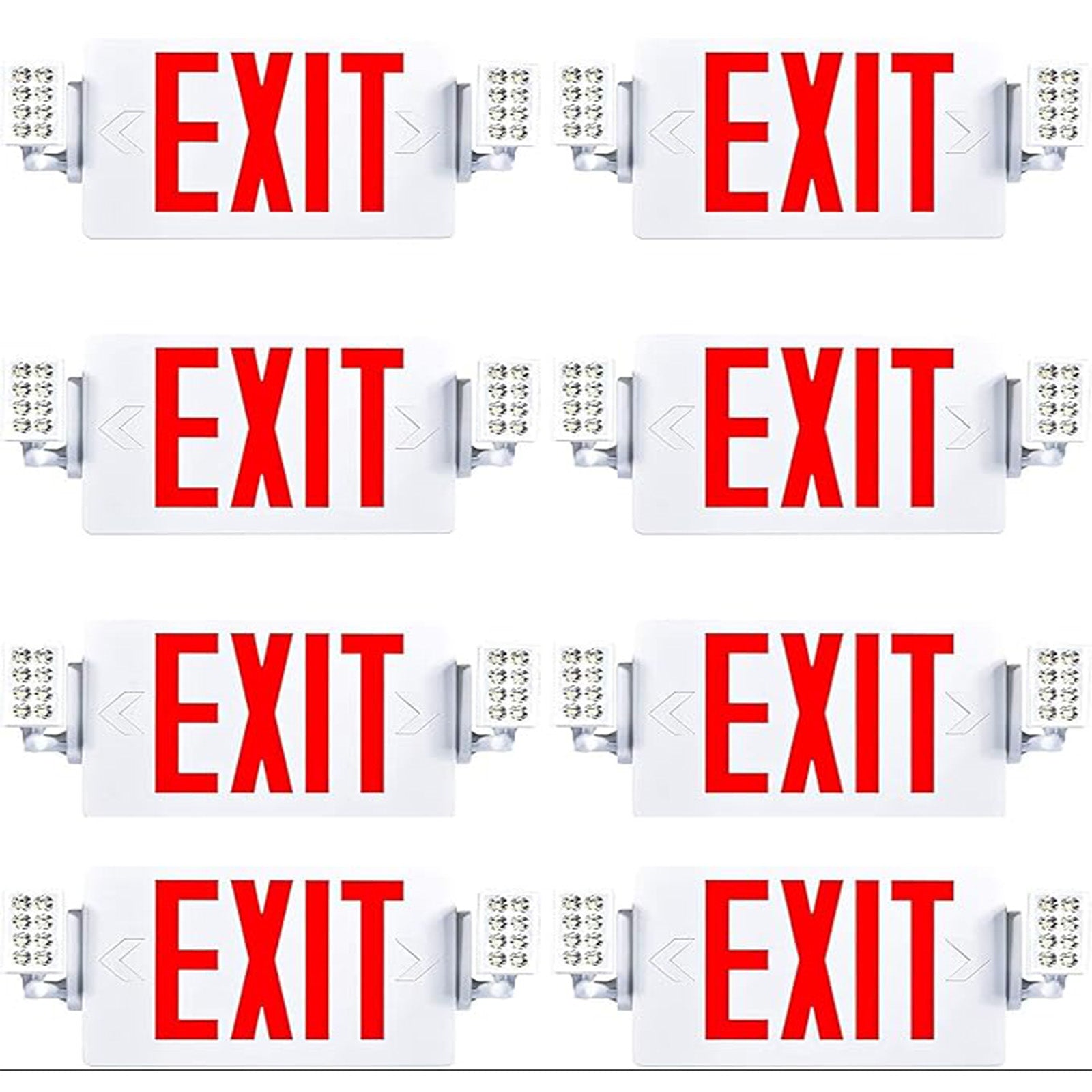 Double Sided LED Emergency EXIT Sign Combo, Two LED Lights, Backup Battery, US Standard Red Letter Emergency Exit Lighting, Commercial Grade, 120-277V, Fire Resistant (UL 94V-0)