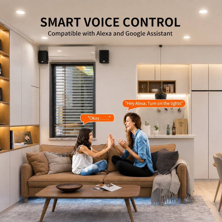 Smart RGBW recessed lights controlled by Alexa and Google Assistant for convenient hands-free voice operation.