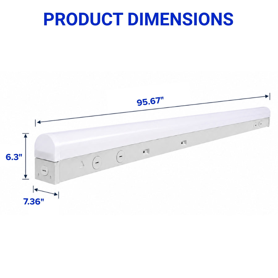 Dimensions of a rectangular light fixture with measurements labeled.