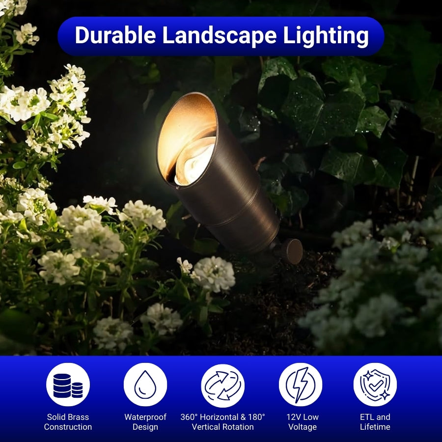 12V LED Outdoor Landscape Spotlights – Solid Brass Waterproof Uplights, Low Voltage Lighting Fixtures, 12 Pack Without MR16 Bulb