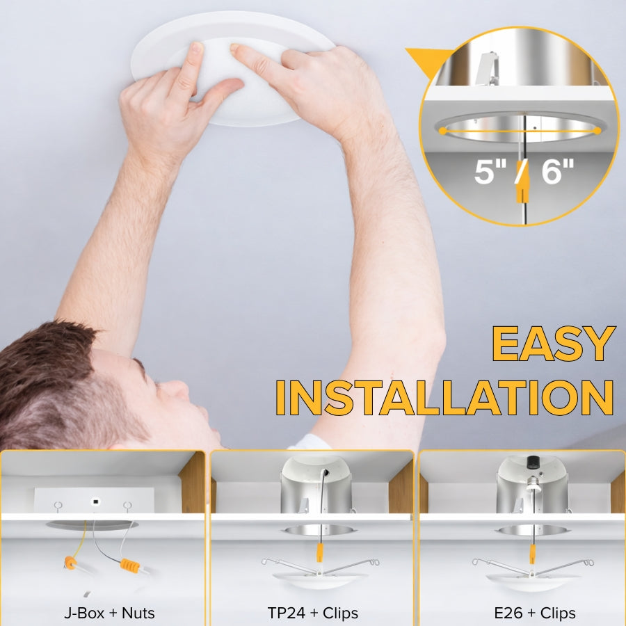 Easy install LED disc ceiling light with junction box TP24 and E26 mounting options