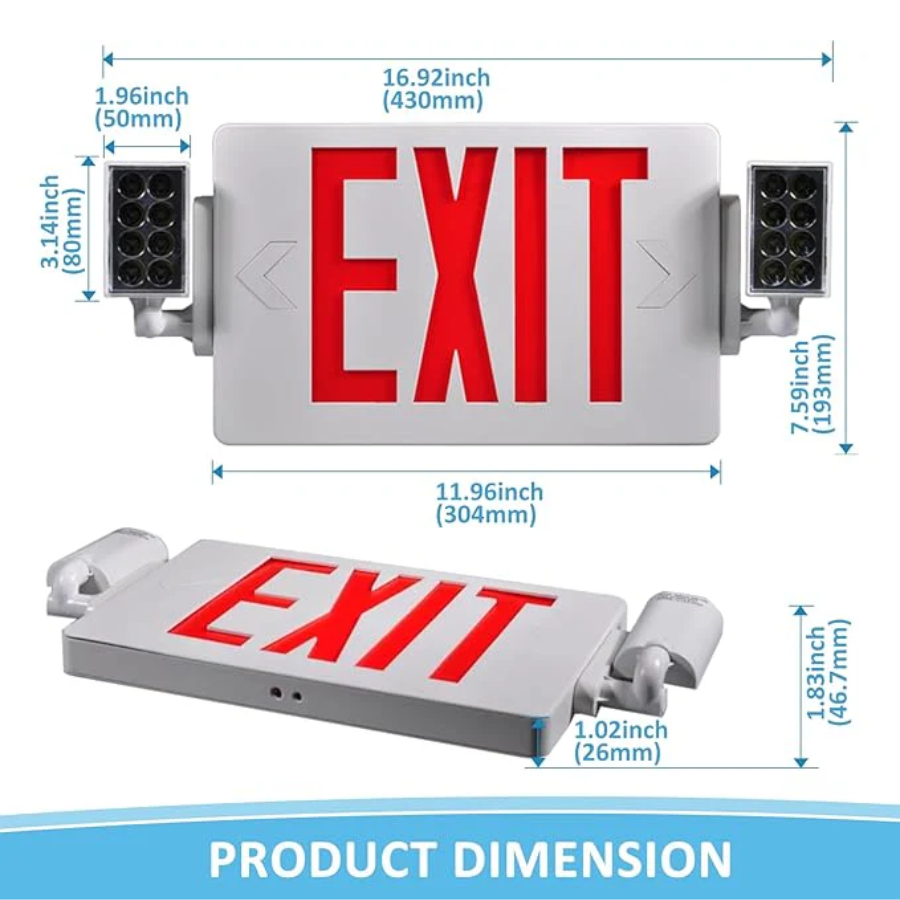 Exit Light Signage 3.3W LED Exit Sign Emergency Light Combo | 120-277V UL Listed – SwitchtoLED