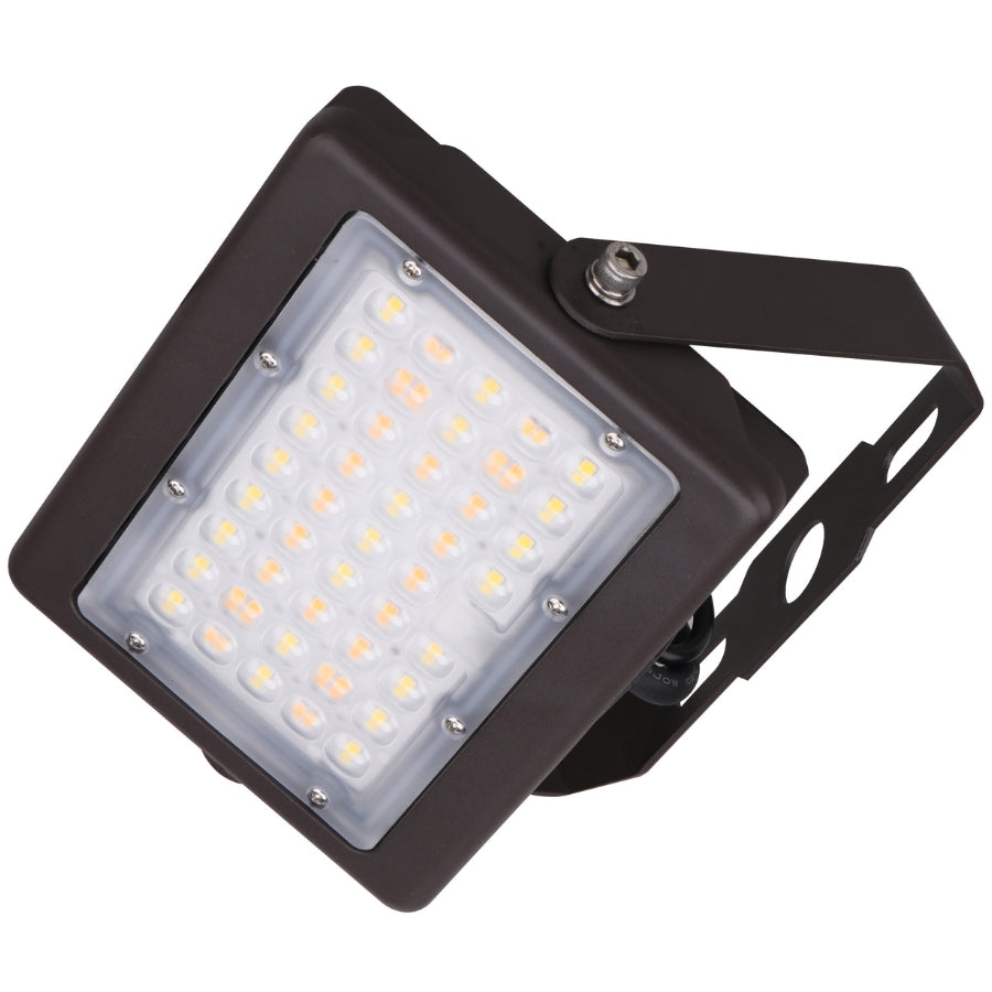 Durable 50W max LED flood light with adjustable yoke mount, featuring selectable wattage (30W/40W/50W) and bright, energy-efficient illumination for outdoor and commercial use.