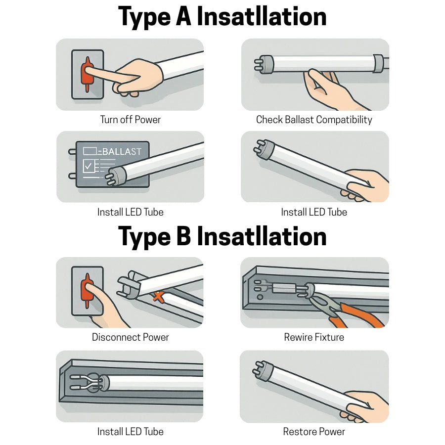 LED Integrated Tube Type A and B install at switchtoled 