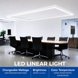 White LED linear light with selectable wattage, 36,000 lumens brightness, and 5CCT color temperatures.