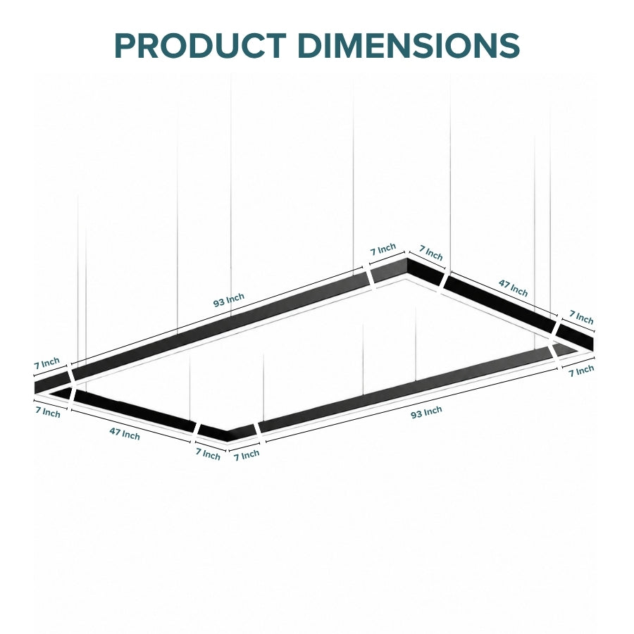 Dimension diagram showing 93-inch and 47-inch linear sections with L-shape corner connectors.