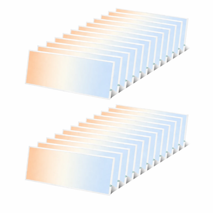Twenty-four 2x4 LED panel lights arranged in rows, showcasing large-volume pack ideal for offices, schools, and commercial ceiling lighting installations.
