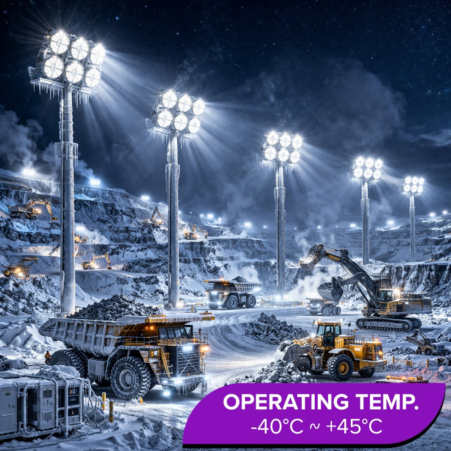 LED Sports Light operating in -40°C cold outdoor industrial environment