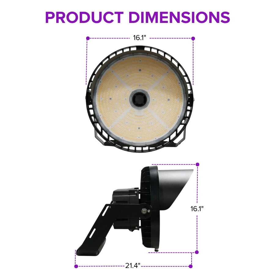 LED Sports Light dimensions showing 16.1 inch diameter and mounting size