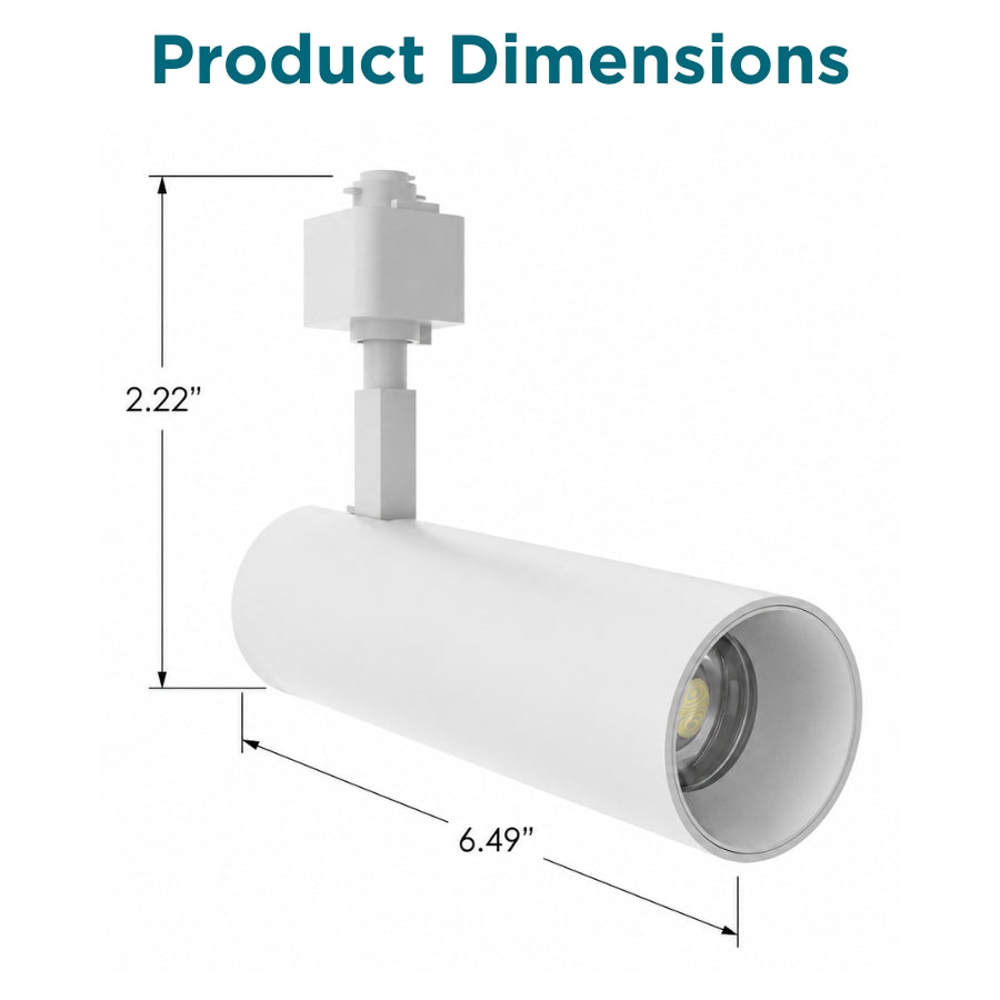 Dimension diagram showing the compact size of the 10W LED track light for easy installation.