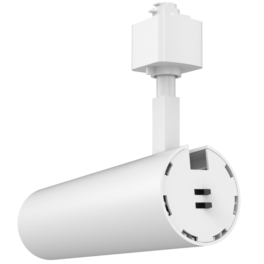 Rear view of the LED track light displaying the integrated track connector and fixture housing.