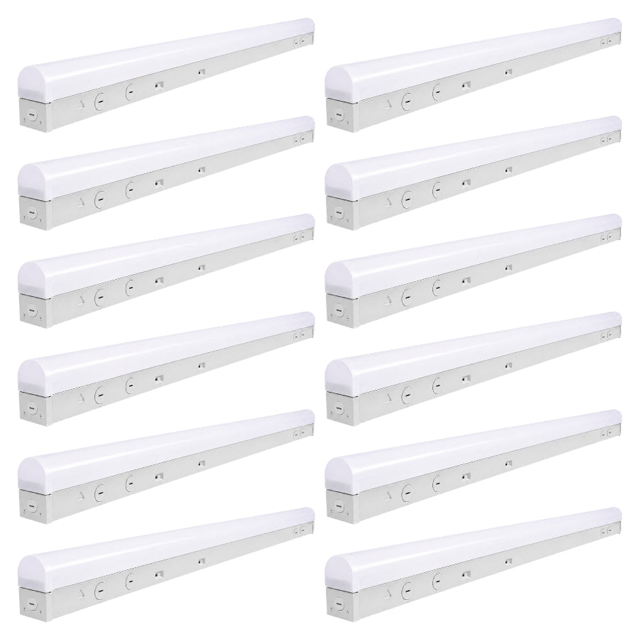 Multiple white LED strip lights on a white background