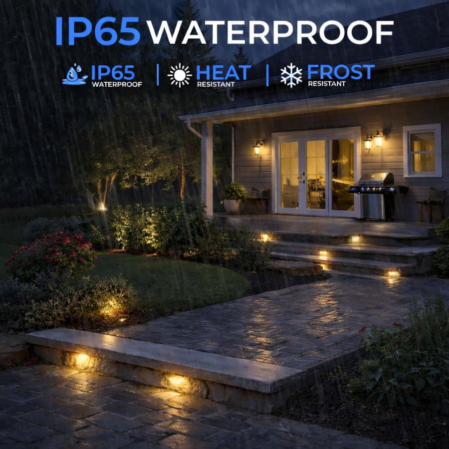 Outdoor patio area with IP65 waterproof feature highlighted