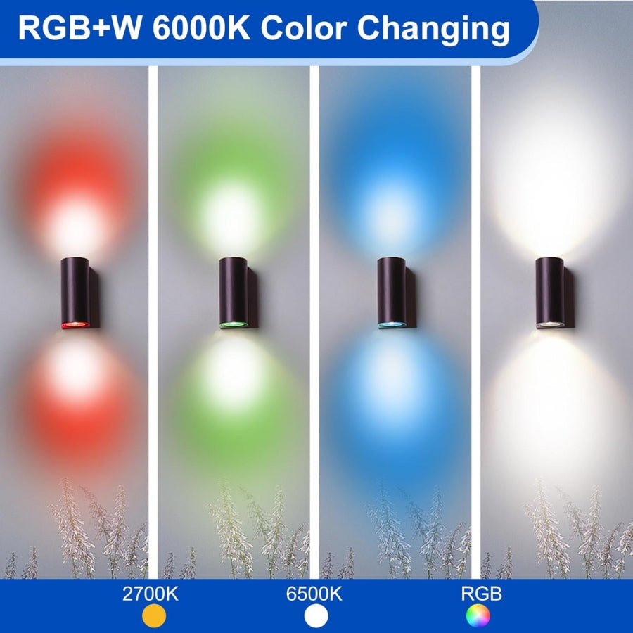 LED wall light with RGB+W 6000K color changing capabilities on a grassy background at switchtoled.