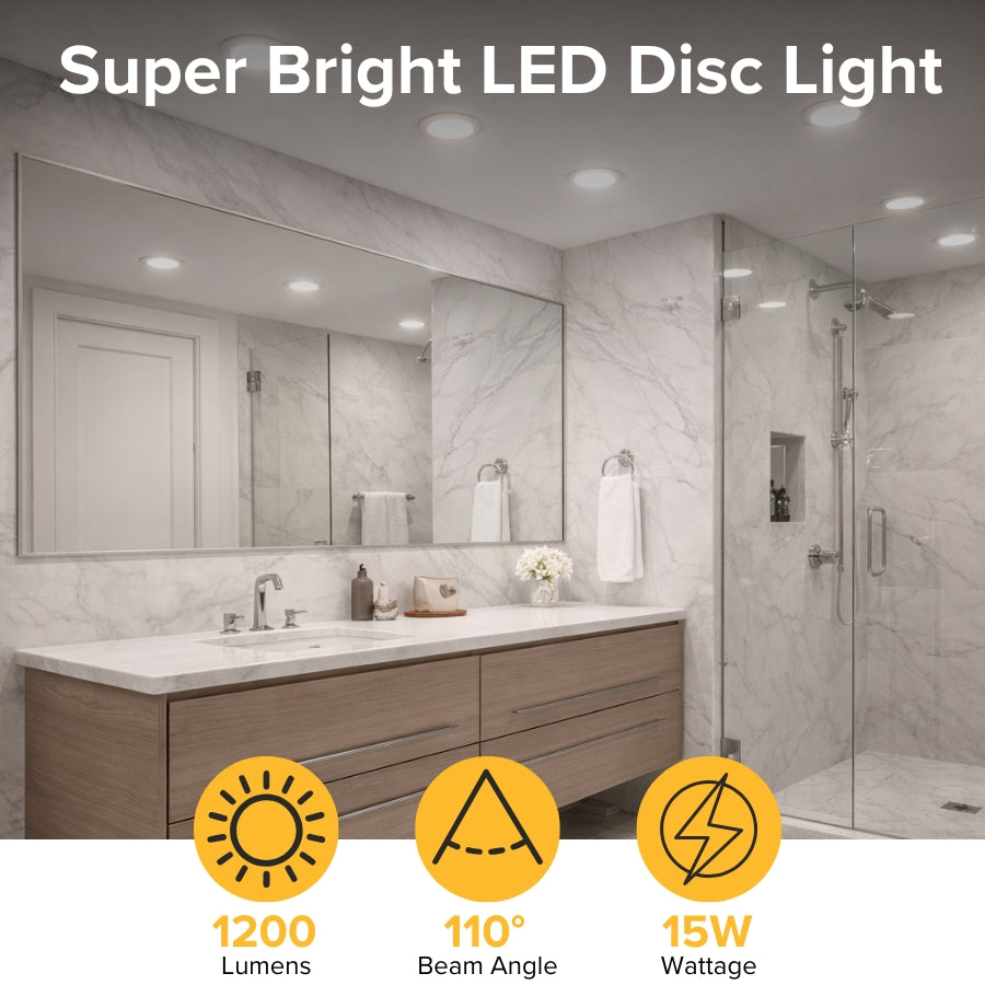 Super bright LED disc light 1200 lumens 15W with wide beam angle for indoor lighting