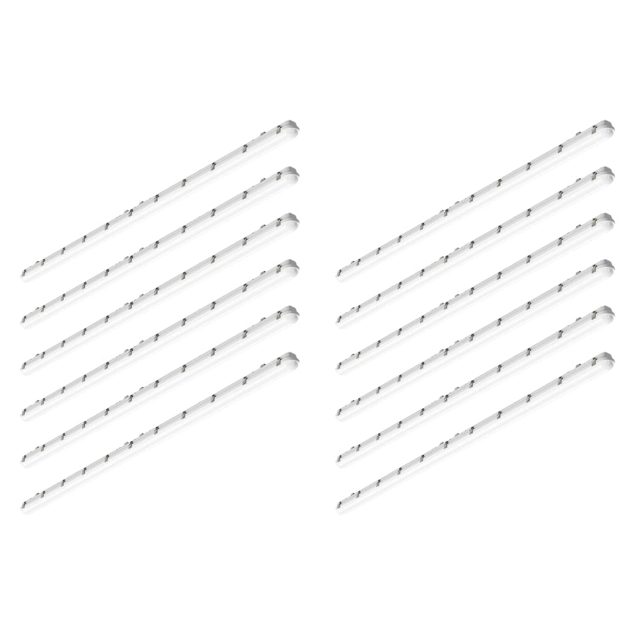 SwitchToLED 8FT LED vapor tight light fixtures 12-pack, heavy-duty waterproof industrial lights for warehouses, factories, and commercial spaces