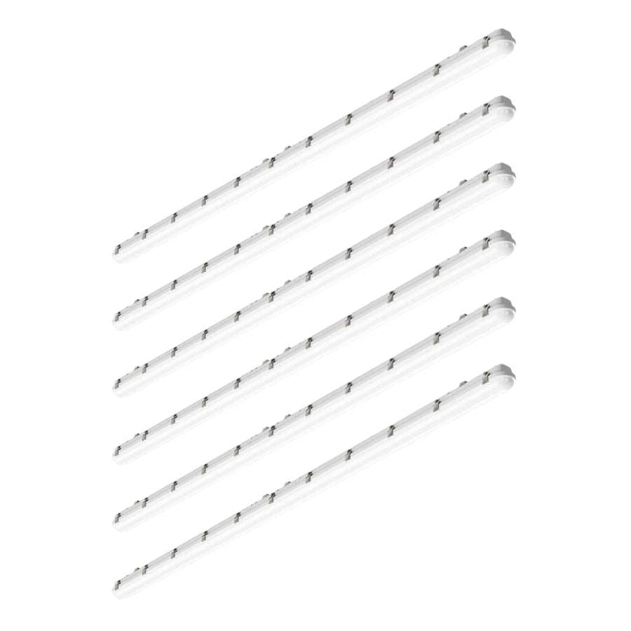 SwitchToLED 8FT LED vapor tight light fixtures 6-pack, commercial waterproof shop lights for warehouse, parking garage, and industrial use