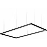 SwitchToLED black architectural LED linear pendant light fixture suspended from ceiling.