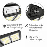 led outdoor flood lights commercial with features highlighted on a white background