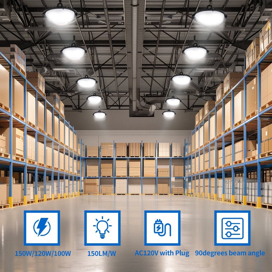 UFO LED High Bay Light application and features showing at switchtoled.com